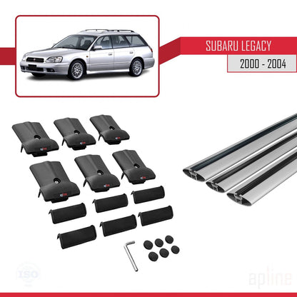 Compatible avec Subaru Legacy 3 (BE) 2000-2004 FLY Model Barres de Toit Railing Porte-Bagages de Voiture Gris Aluminium 3 Barres