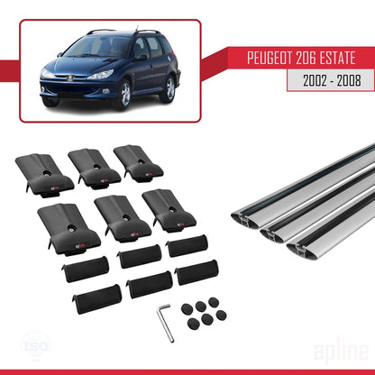 Compatible avec Peugeot 206 Break 2002-2008 FLY Model Barres de Toit Railing Porte-Bagages de Voiture Gris Aluminium 3 Barres
