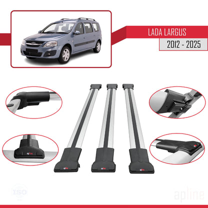 Compatible avec Lada Largus 2012-2025 FLY Model Barres de Toit Railing Porte-Bagages de Voiture Gris Aluminium 3 Barres