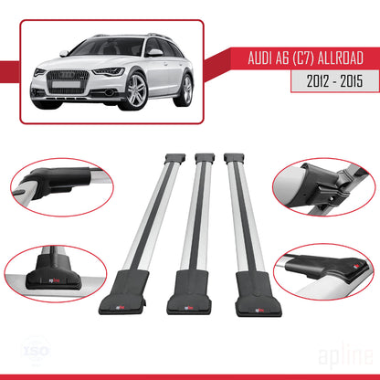 Kompatibel mit A6 (C7) Allroad 2012-2015 FLY Modell Dachgepäckträger, graues Aluminium, 3-Stangen