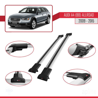 Kompatibel mit A4 (B8) Allroad 2009-2015 FLY Modell Dachgepäckträger, graues Aluminium, 2 Stangen