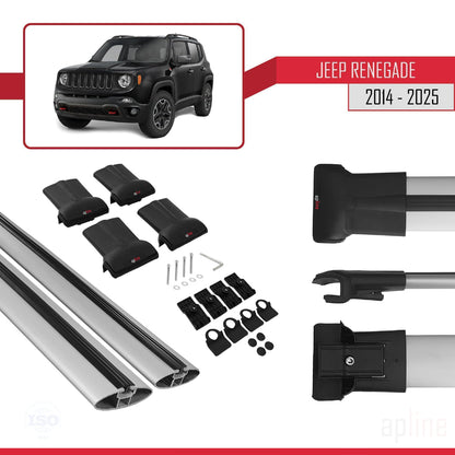 Compatible avec Jeep Renegade (BU) 2014-2025 FLY Model Barres de Toit Gris Aluminium 2 Barres