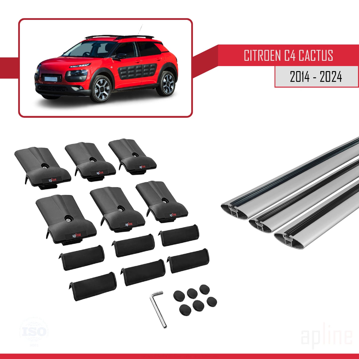 Compatible avec Citroen C4 Cactus 2014-2021 FLY Model Barres de Toit Railing Porte-Bagages de Voiture Gris Aluminium 3 Barres
