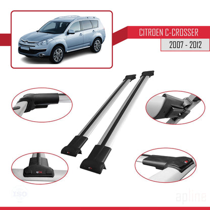 Compatible avec Citroen C-Crosser 2007-2012 FLY Model Barres de Toit Railing Porte-Bagages de Voiture Gris Aluminium 2 Barres