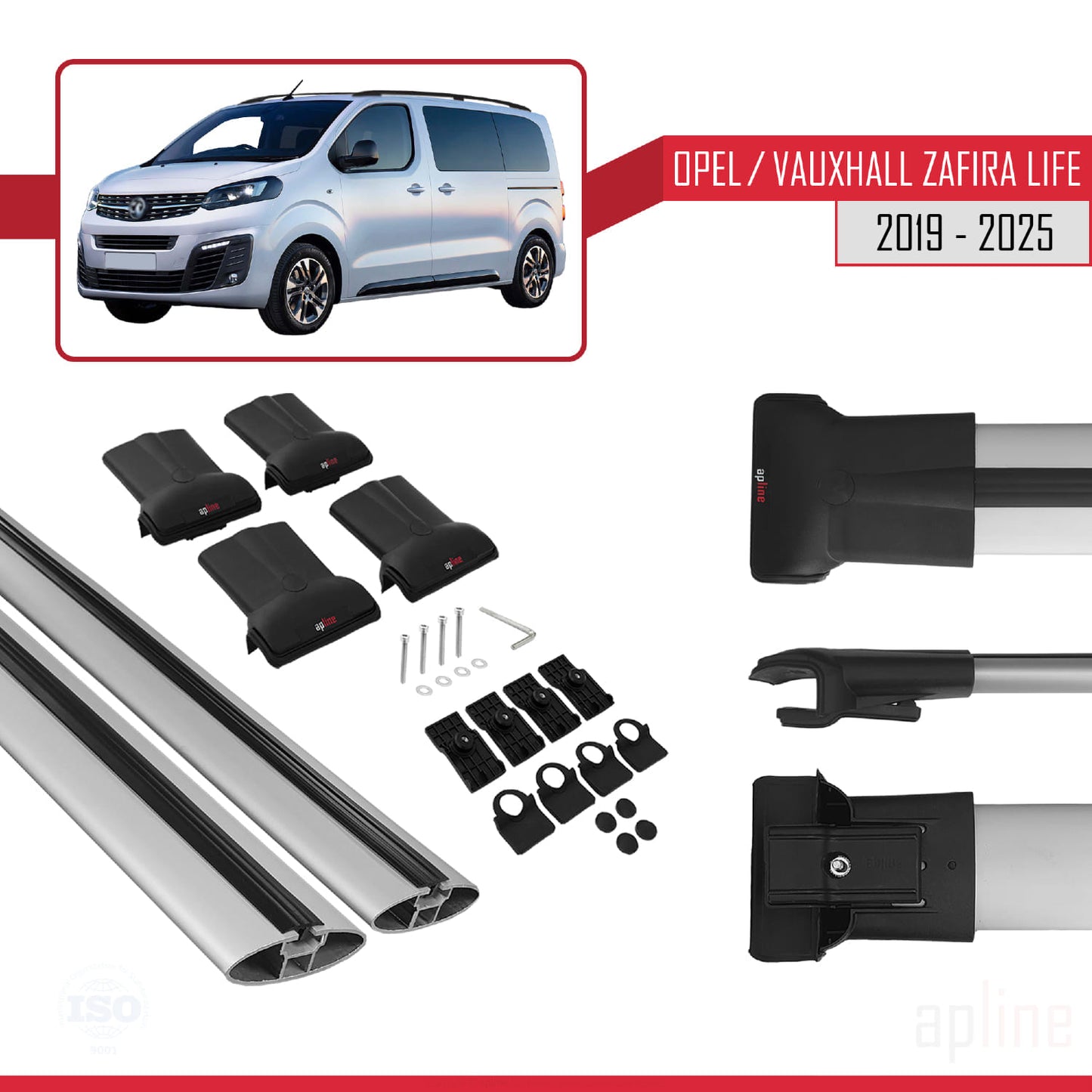 Compatible avec Opel Zafira Life 2019-2025 FLY Model Barres de Toit Railing Porte-Bagages de Voiture Gris Aluminium 2 Barres