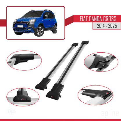 Kompatibel mit Fiat Panda Cross 2014-2025 FLY Modell Dachgepäckträger, graues Aluminium, 2 Stangen