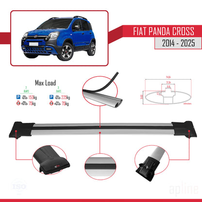 Kompatibel mit Fiat Panda Cross 2014-2025 FLY Modell Dachgepäckträger, graues Aluminium, 2 Stangen