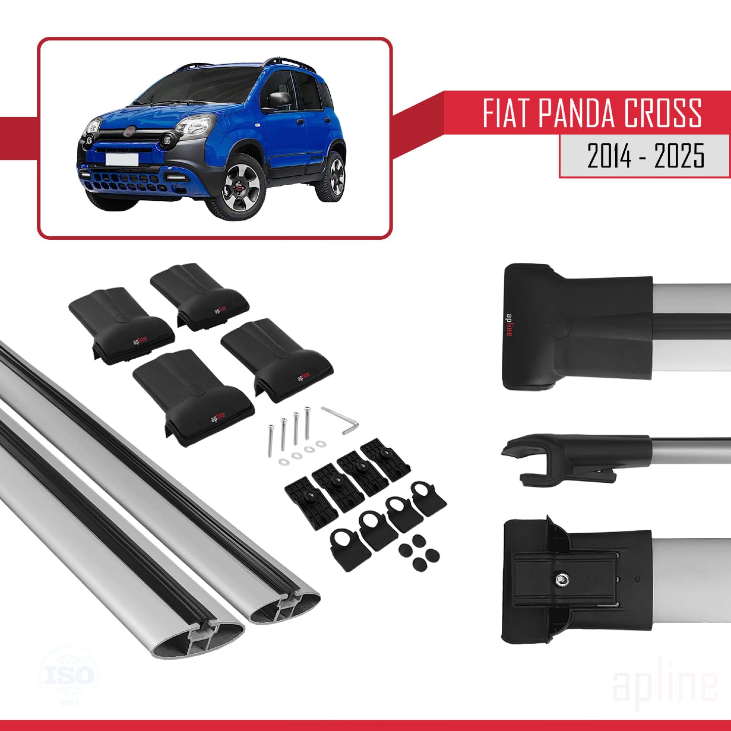 Kompatibel mit Fiat Panda Cross 2014-2025 FLY Modell Dachgepäckträger, graues Aluminium, 2 Stangen