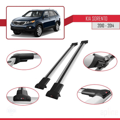 Kompatibel mit Kia Sorento 2 (XM) 2010-2014 FLY Model Relingträger Dachträger Auto Gepäckträger Grau Aluminium 2 Stangen