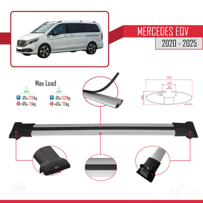 Compatible avec Mercedes EQV (W447) 2020-2025 FLY Model Barres de Toit Railing Porte-Bagages de Voiture Gris Aluminium 4 Barres