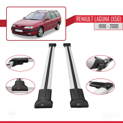 Compatible avec Renault Laguna (X56) 1996-200 FLY Model Barres de Toit Railing Porte-Bagages de Voiture Gris Aluminium 2 Barres