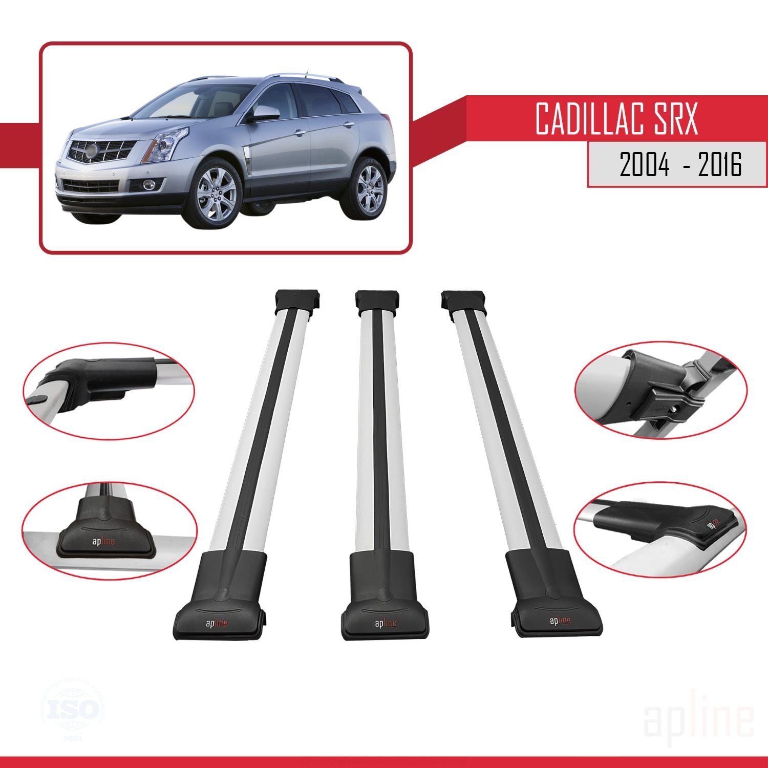 Compatible avec Cadillac SRX 2004-2016 FLY Model Barres de Toit Railing Porte-Bagages de Voiture Gris Aluminium 3 Barres