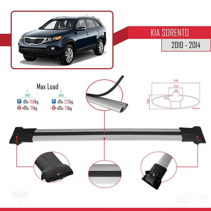 Kompatibel mit Kia Sorento 2 (XM) 2010-2014 FLY Model Relingträger Dachträger Auto Gepäckträger Grau Aluminium 2 Stangen