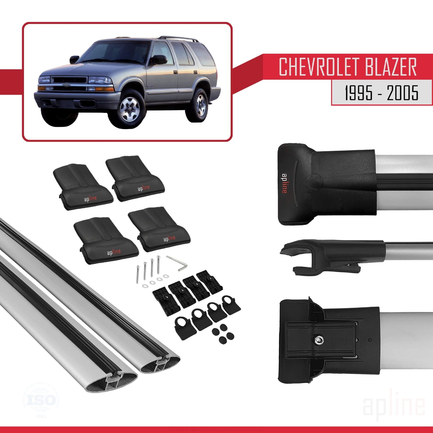 Compatible avec Chevrolet Blazer 1995-2005 FLY Model Barres de Toit Railing Porte-Bagages de Voiture Gris Aluminium 2 Barres