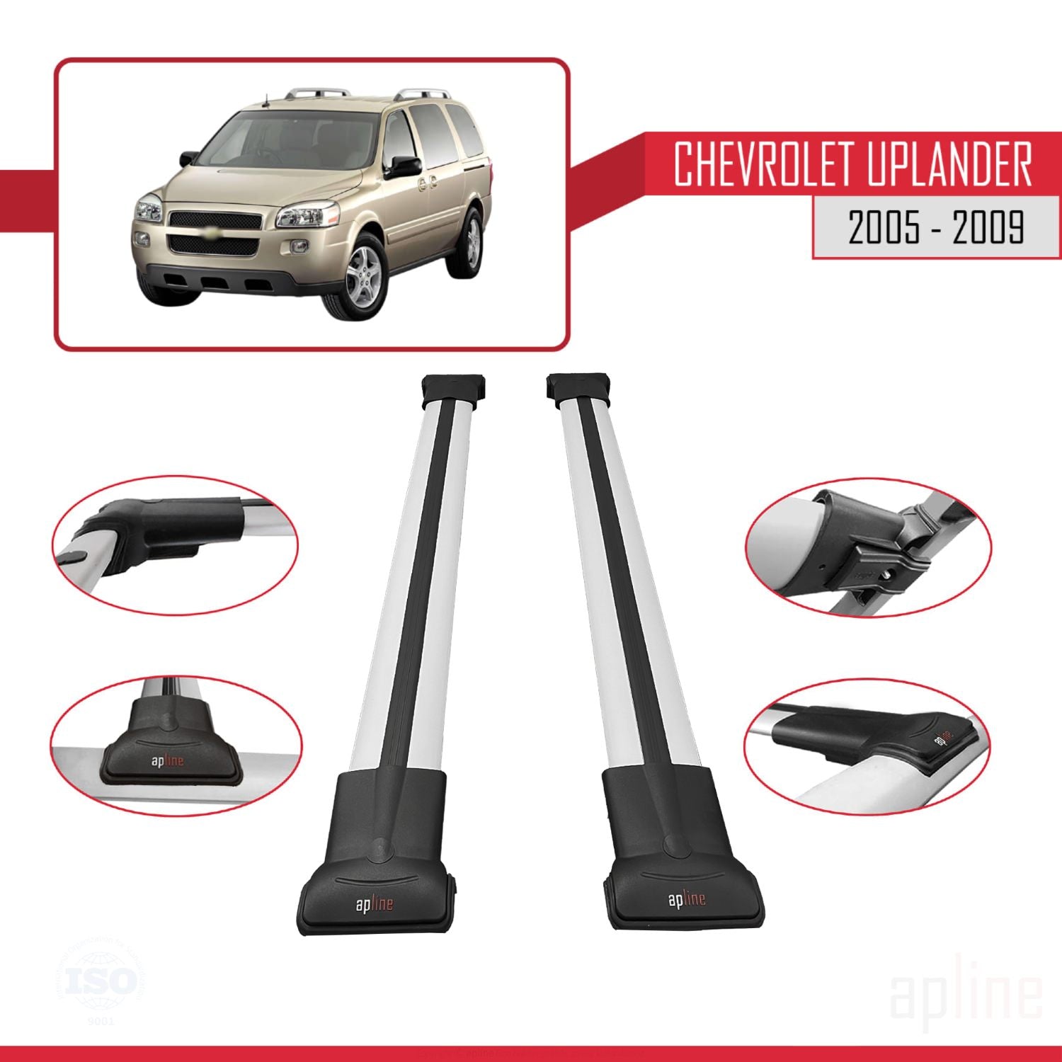 Compatible avec Chevrolet Uplander 2005-2009 FLY Model Barres de Toit Railing Porte-Bagages de Voiture Gris Aluminium 2 Barres