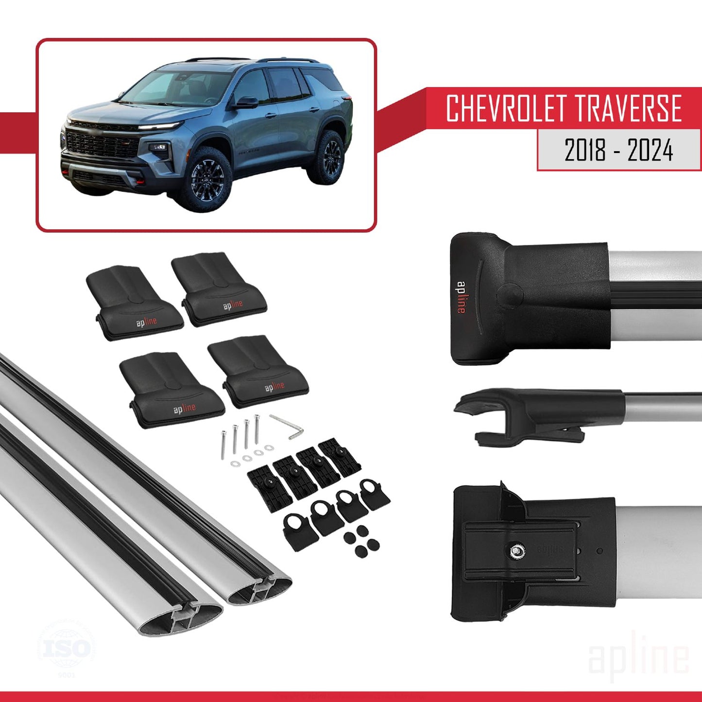 Compatible avec Chevrolet Traverse 2018-2024 FLY Model Barres de Toit Railing Porte-Bagages de Voiture Gris Aluminium 2 Barres
