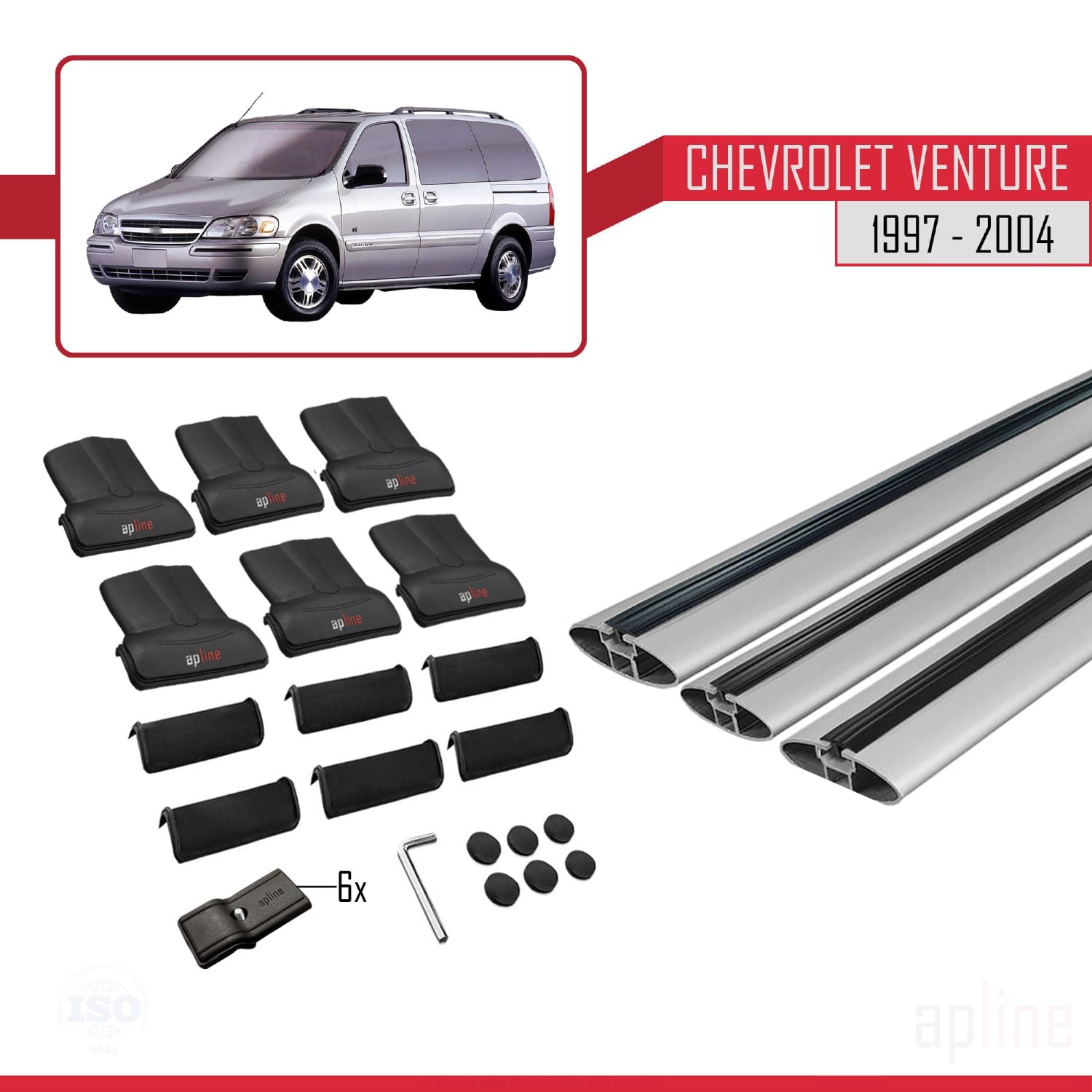 Compatible avec Chevrolet Venture 1997-2004 FLY Model Barres de Toit Railing Porte-Bagages de Voiture Gris Aluminium 3 Barres