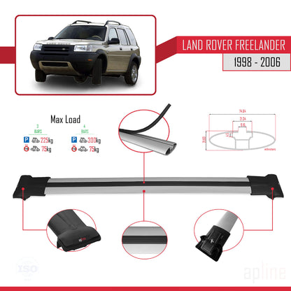 Compatible with Land Rover Freelander (L314) 1998-2006 FLY Model Car Roof Rack Cross Bar Grey Aluminium 3 Bars