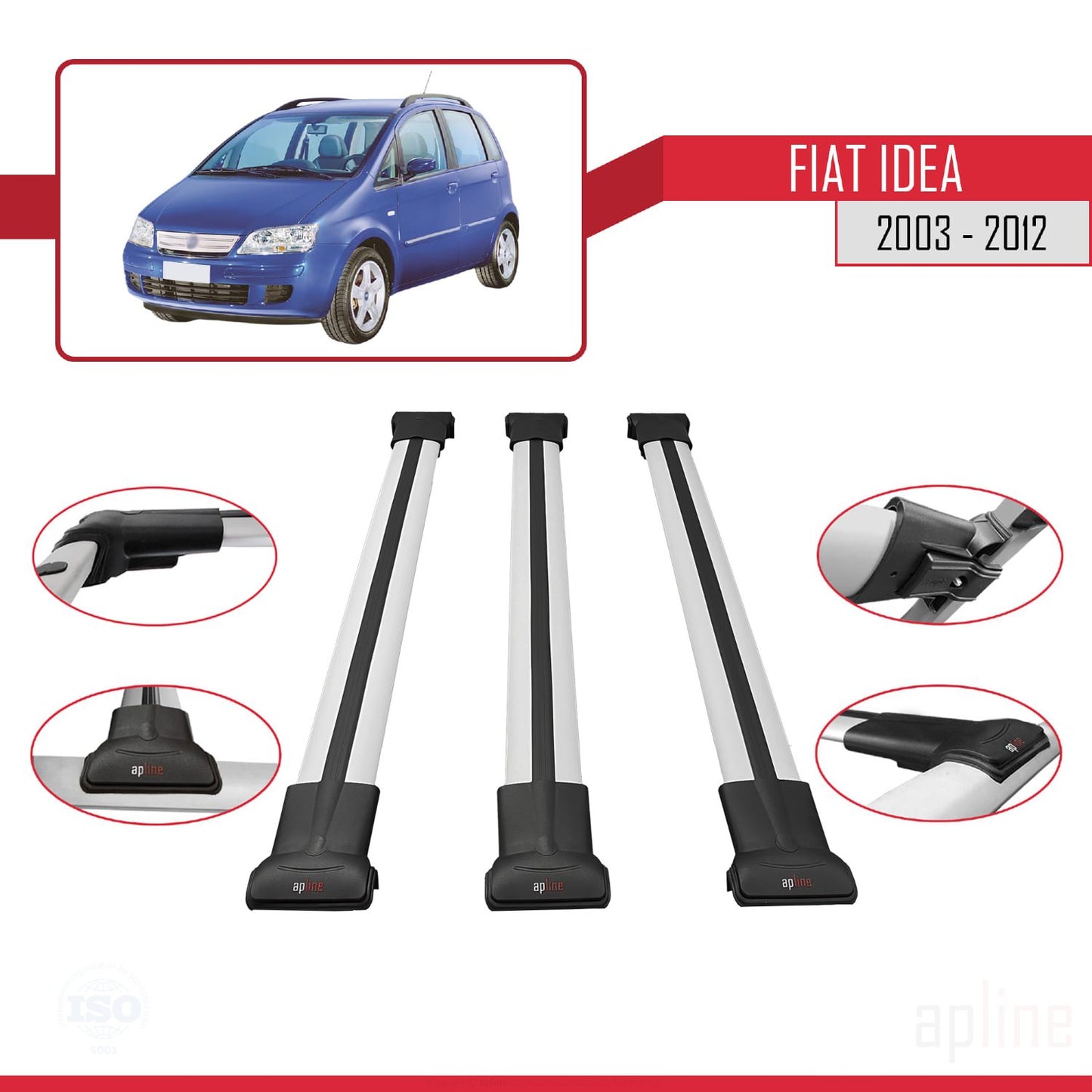Compatible avec Fiat Idea 2003-2012 FLY Model Barres de Toit Railing Porte-Bagages de Voiture Gris Aluminium 3 Barres