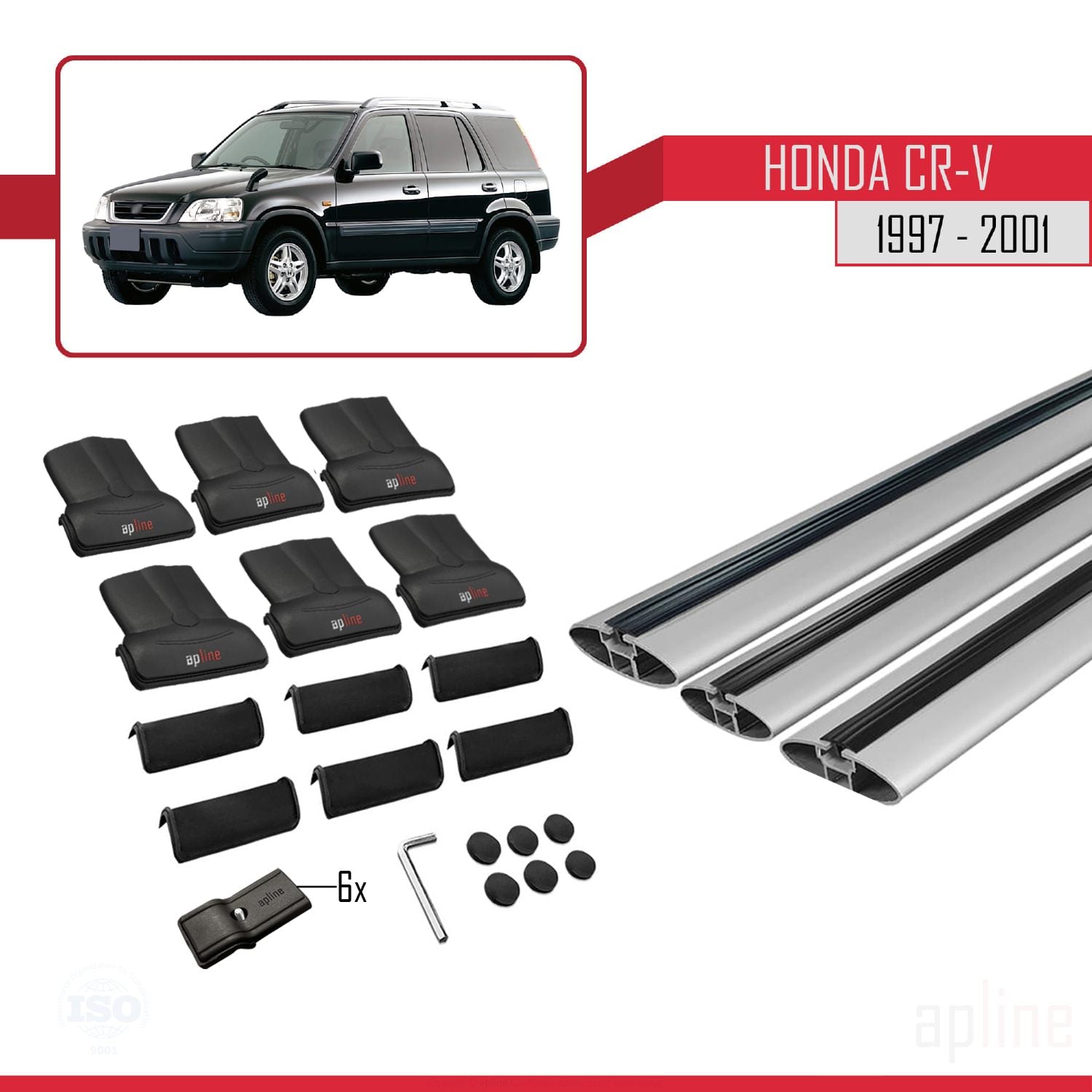 Compatible avec Honda CR-V 1997-2001 FLY Model Barres de Toit Railing Porte-Bagages de Voiture Gris Aluminium 3 Barres