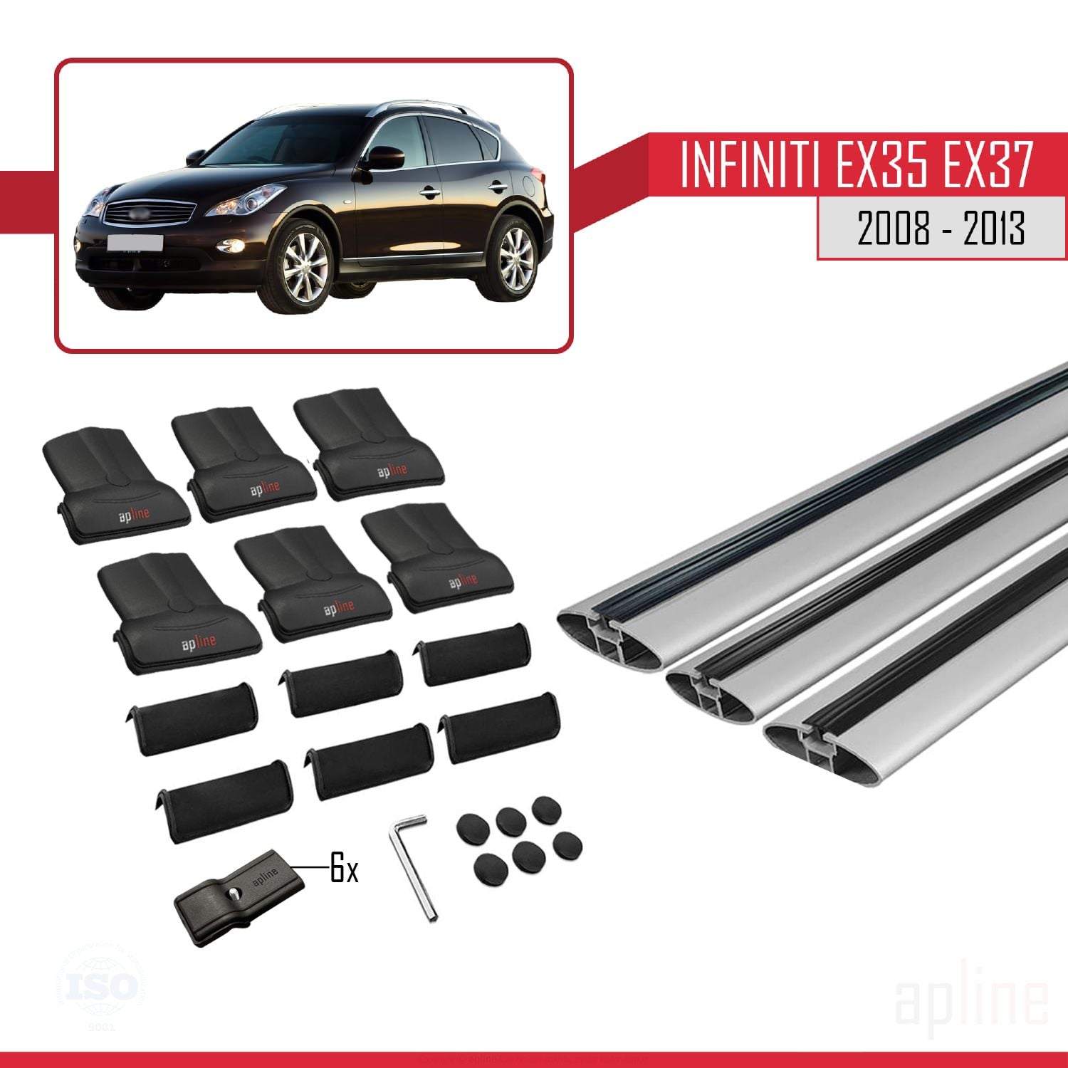 Compatible avec Infiniti EX35 EX37 2008-2013 FLY Model Barres de Toit Railing Porte-Bagages de Voiture Gris Aluminium 3 Barres