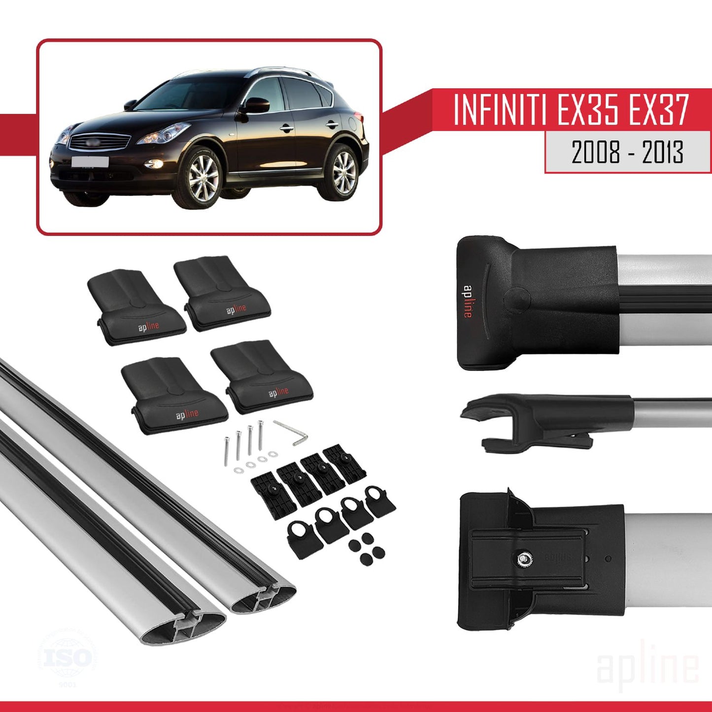 Compatible avec Infiniti EX35 EX37 2008-2013 FLY Model Barres de Toit Railing Porte-Bagages de Voiture Gris Aluminium 2 Barres