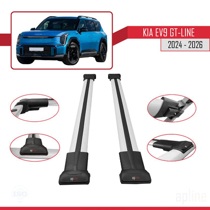 Compatible avec KIA EV9 GT-LINE 2024-2025 FLY Model Barres de Toit Railing Porte-Bagages de Voiture Gris Aluminium 2 Barres