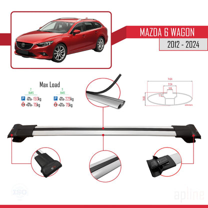 Compatible avec Mazda 6 Wagon 2012-2024 FLY Model Barres de Toit Railing Porte-Bagages de Voiture Gris Aluminium 2 Barres