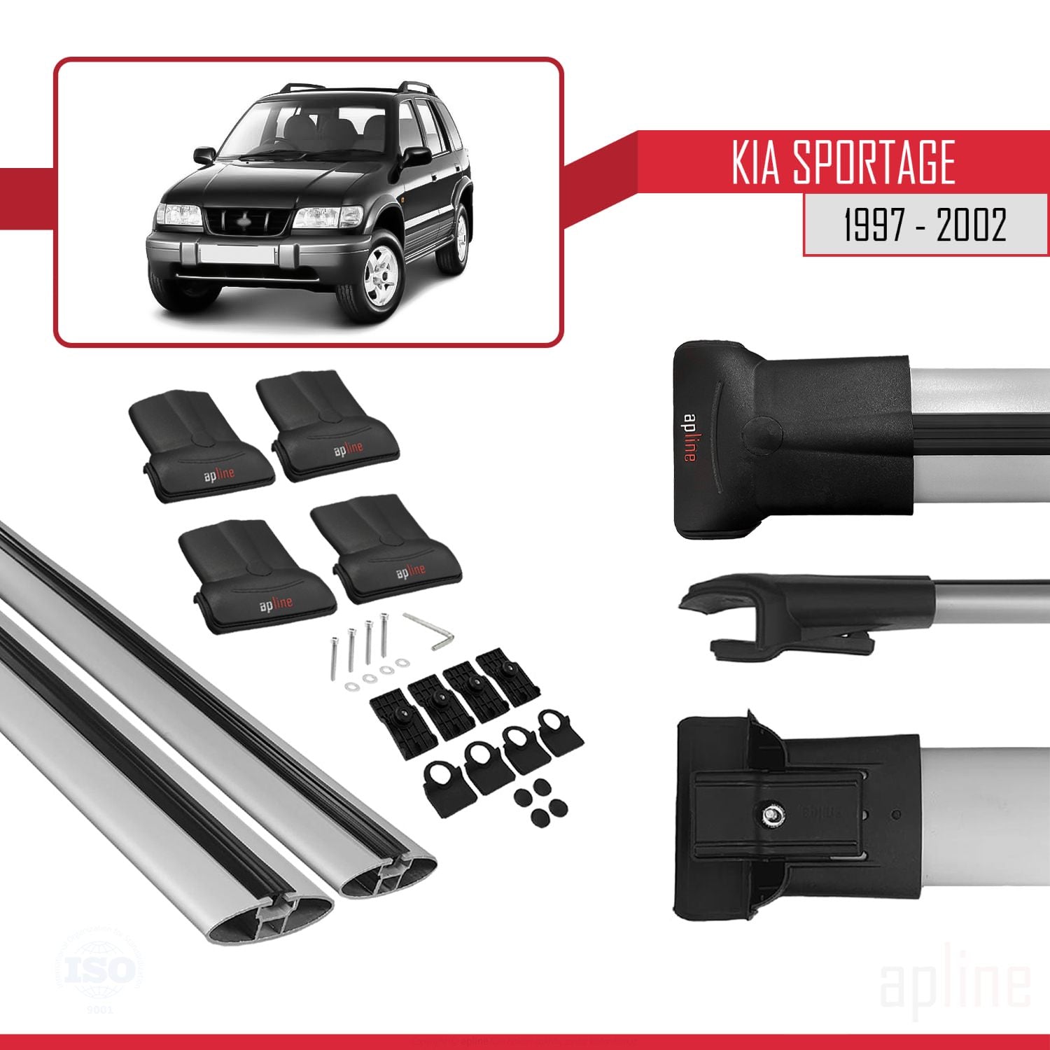 Compatible avec Kia Sportage 1997-2002 FLY Model Barres de Toit Railing Porte-Bagages de Voiture Gris Aluminium 2 Barres