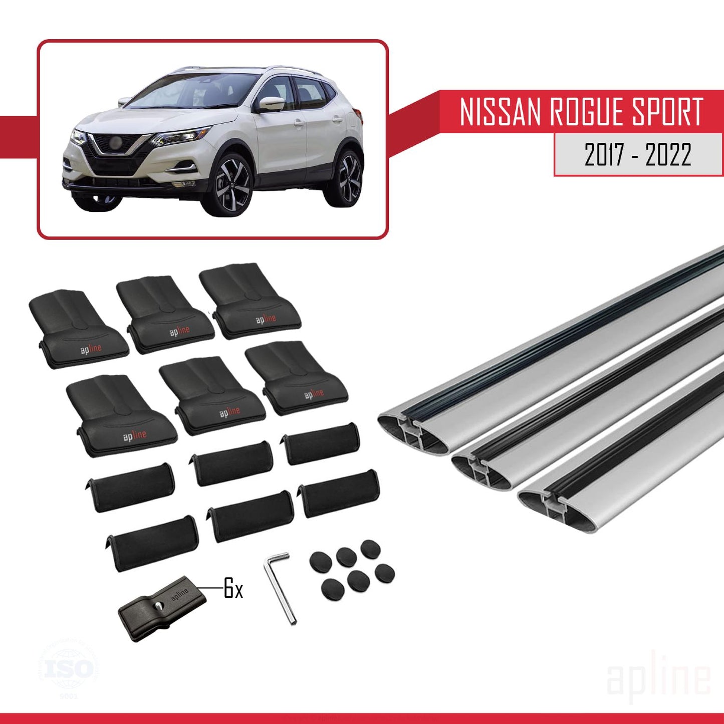 Compatible avec Nissan Rogue Sport 2017-2022 FLY Model Barres de Toit Railing Porte-Bagages de Voiture Gris Aluminium 3 Barres
