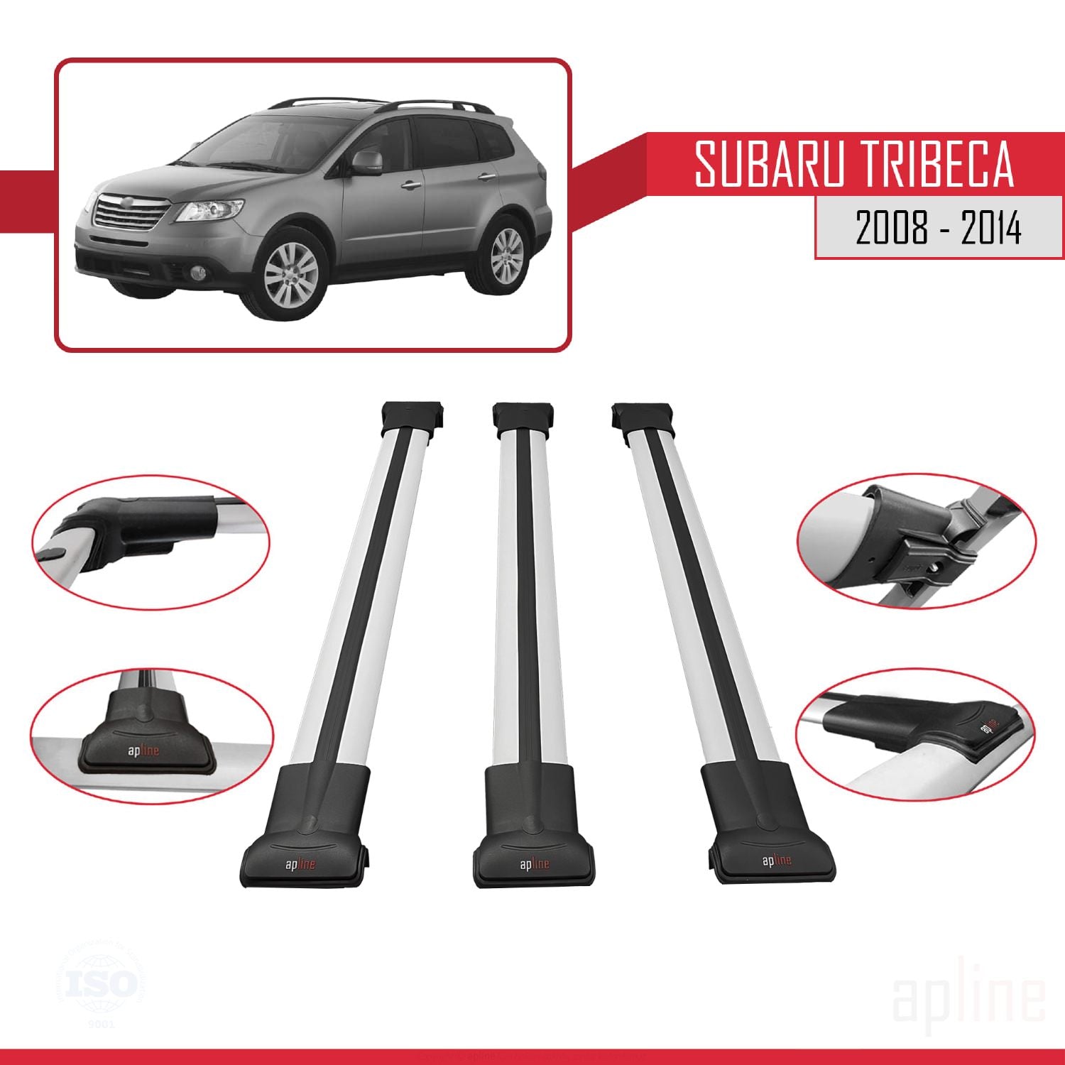 Compatible avec Subaru Tribeca 2008-2014 FLY Model Barres de Toit Railing Porte-Bagages de Voiture Gris Aluminium 3 Barres
