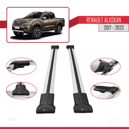 Compatible avec Renault Alaskan 2017-2023 FLY Model Barres de Toit Railing Porte-Bagages de Voiture Gris Aluminium 2 Barres