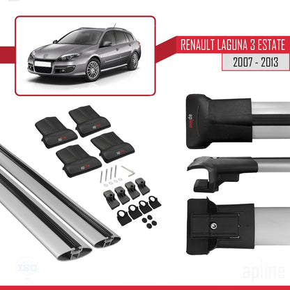 Compatible avec Renault Laguna 3 Estate 2007-2013 FLY Model Barres de Toit Railing Porte-Bagages de Voiture Gris Aluminium 2 Barres