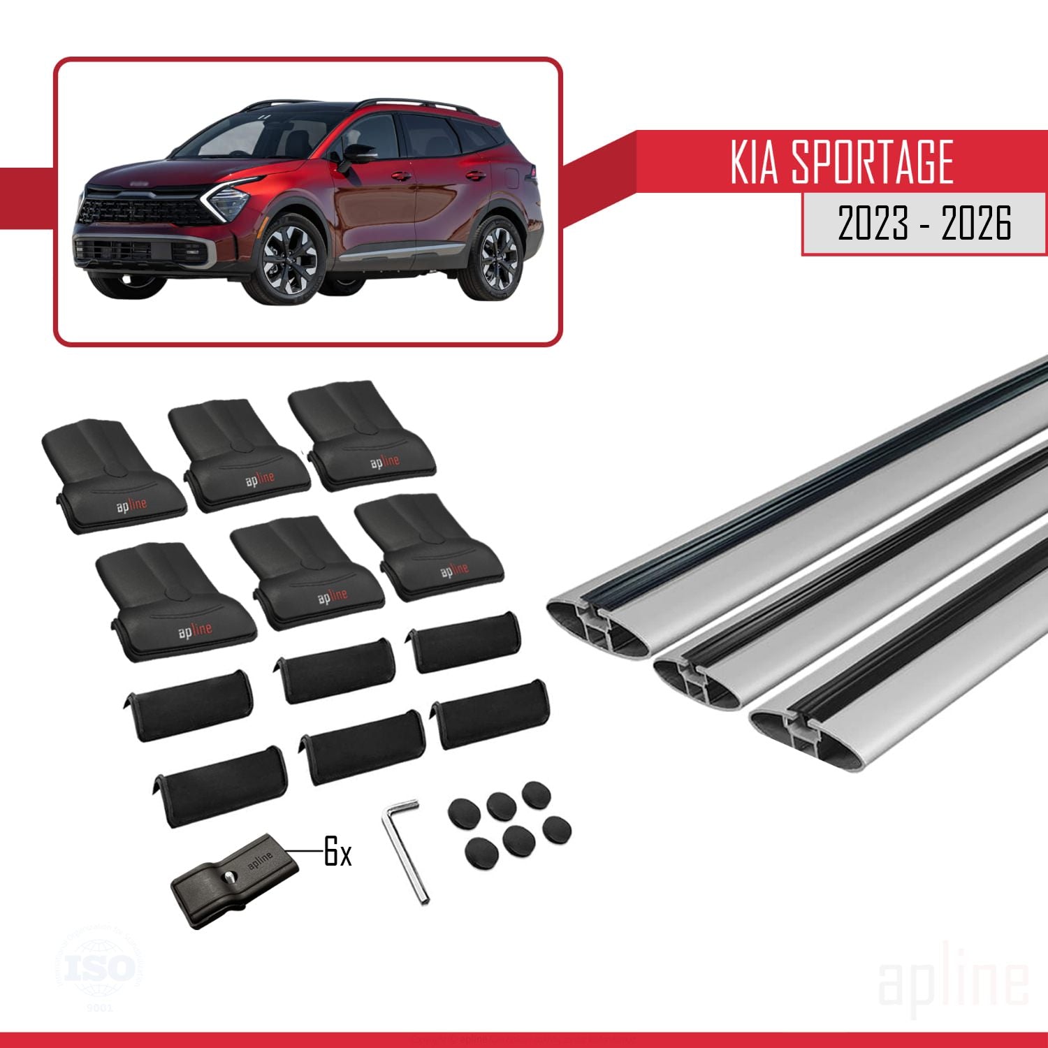 Compatible avec Kia Sportage 2023-2025 FLY Model Barres de Toit Railing Porte-Bagages de Voiture Gris Aluminium 3 Barres