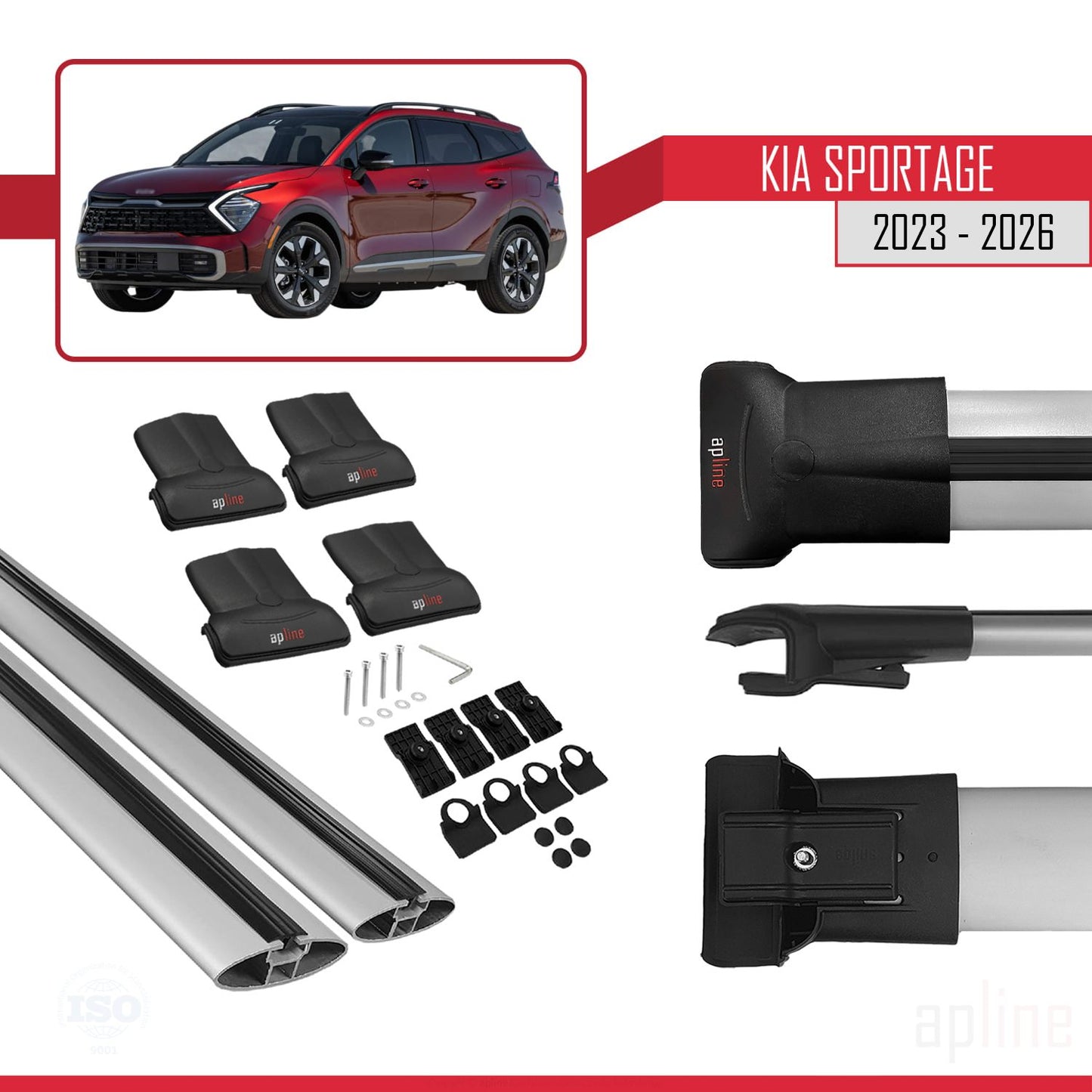 Compatible avec Kia Sportage 2023-2025 FLY Model Barres de Toit Railing Porte-Bagages de Voiture Gris Aluminium 2 Barres