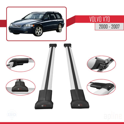 Compatible avec Volvo V70 2000-2007 FLY Model Barres de Toit Railing Porte-Bagages de Voiture Gris Aluminium 2 Barres