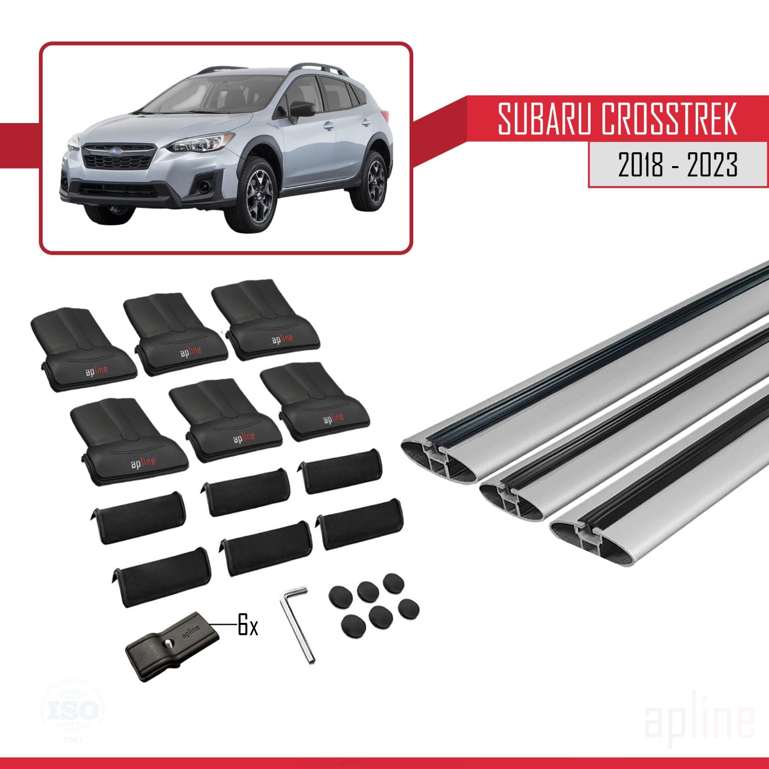 Compatible avec Subaru Crosstrek 2018-2023 FLY Model Barres de Toit Railing Porte-Bagages de Voiture Gris Aluminium 3 Barres