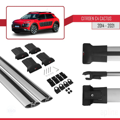 Kompatibel mit Citroen C4 Cactus 2014-2021 FLY Modell Dachgepäckträger, graues Aluminium, 2 Stangen