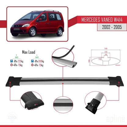 Compatible with Mercedes Vaneo (W414) 2002-2005 FLY Model Car Roof Rack Cross Bar Grey Aluminium 4 Bars