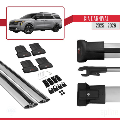 Compatible avec Kia Carnival 2025 FLY Model Barres de Toit Railing Porte-Bagages de Voiture Gris Aluminium 2 Barres