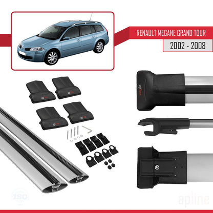 Compatible avec Renault Megane Grand Tour 2002-2008 FLY Model Barres de Toit Railing Porte-Bagages de Voiture Gris Aluminium 2 Barres