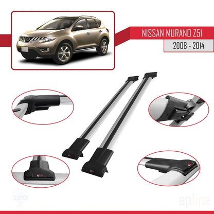 Compatible with Nissan Murano 2 (Z51) 2008-2014 FLY Model Car Roof Rack Cross Bar Grey Aluminium 2 Bars