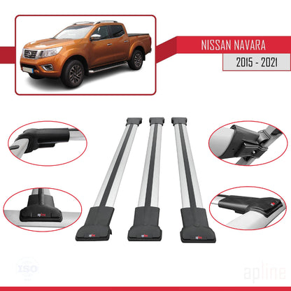 Compatible avec Nissan Navara 4 (D23) 2015-2021 FLY Model Barres de Toit Railing Porte-Bagages de Voiture Gris Aluminium 3 Barres