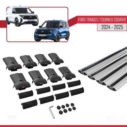 Compatible avec Ford Transit/Tourneo Courier 2024-2025 FLY Model Barres de Toit Railing Porte-Bagages de Voiture Gris Aluminium 4 Barres