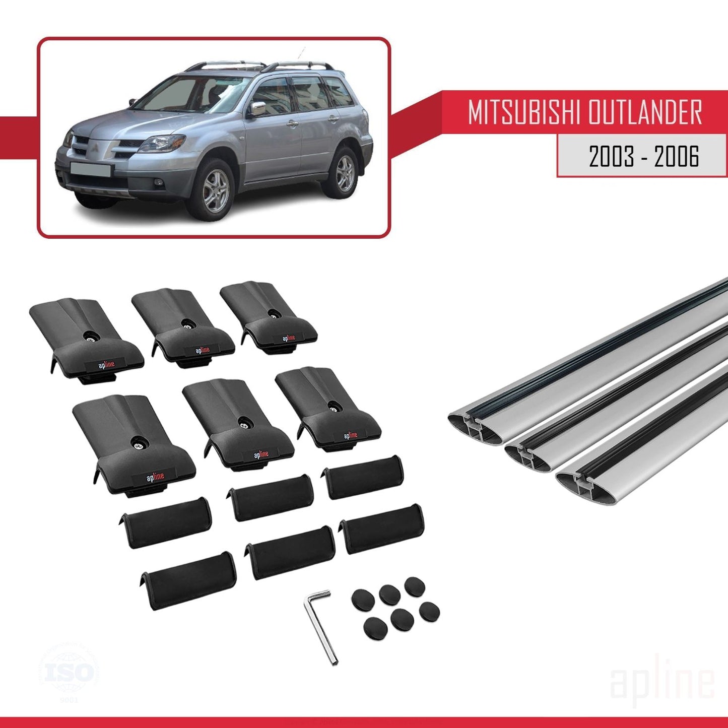 Kompatibel mit Mitsubishi Outlander 2003-2006 FLY Model Relingträger Dachträger Auto Gepäckträger Grau Aluminium 3 Stangen