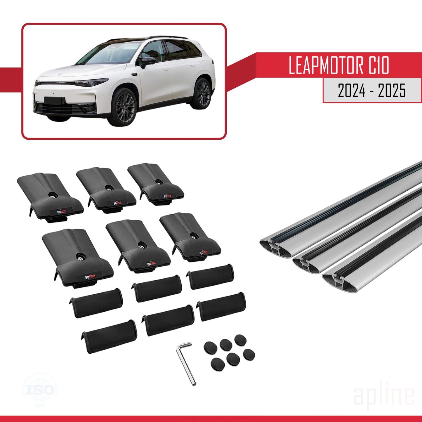 Compatible with LEAPMOTOR C10 2024-2025 FLY Model Car Roof Rack Cross Bar Grey Aluminium 3 Bars