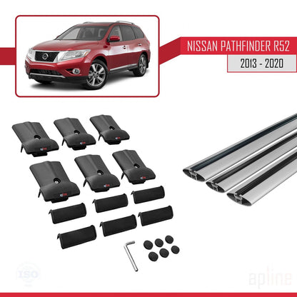 Compatible avec Nissan Pathfinder 4 (R52) 2013-2020 FLY Model Barres de Toit Railing Porte-Bagages de Voiture Gris Aluminium 3 Barres
