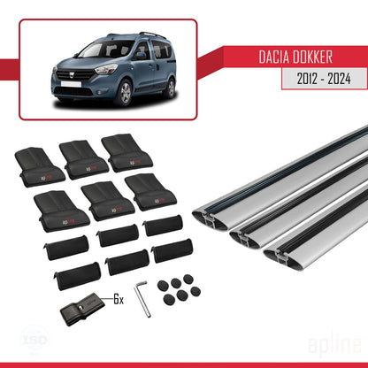 Compatible avec Dacia Dokker (K67) 2012-2024 FLY Model Barres de Toit Railing Porte-Bagages de Voiture Gris Aluminium 3 Barres
