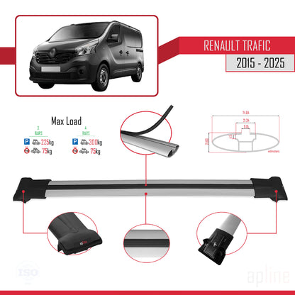 Compatible avec Renault Trafic 3 (X82) 2015-2025 FLY Model Barres de Toit Railing Porte-Bagages de Voiture Gris Aluminium 3 Barres