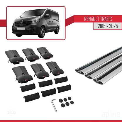 Compatible avec Renault Trafic 3 (X82) 2015-2025 FLY Model Barres de Toit Railing Porte-Bagages de Voiture Gris Aluminium 3 Barres